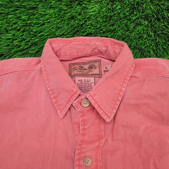 Vintage 90s Calvin-Klein Faded Coral Pink Button Up Shirt Large 23x32 USA - Picture 2 of 12